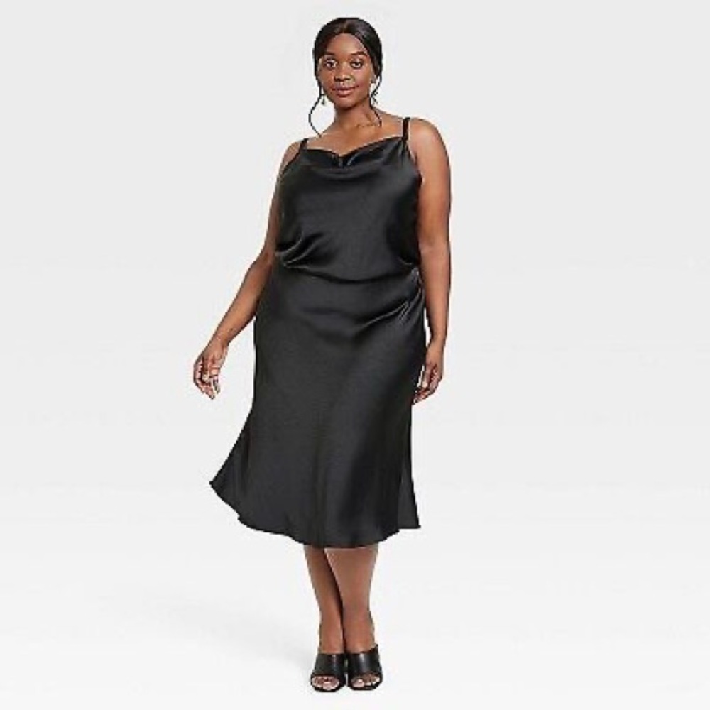AVA & VIV Satin Dress Black Brand New